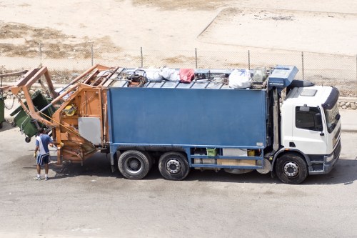 Skip hire truck outside Mortlake residential street